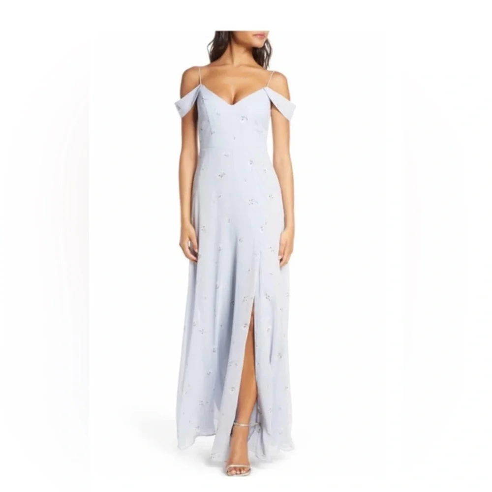 Jenny Yoo Bridesmaid Priya Dress size 0 Baby Blue Periwinkle Color White flower - Picture 5 of 12